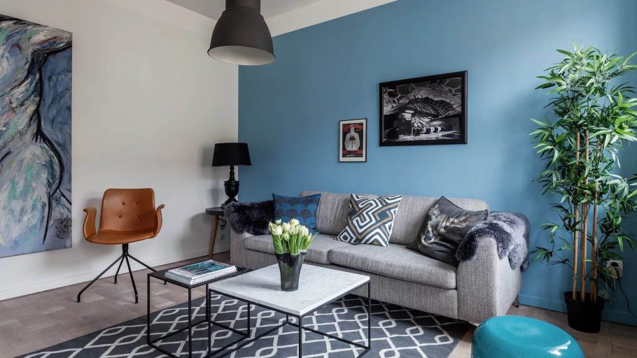 Серо-голубой цвет в интерьере