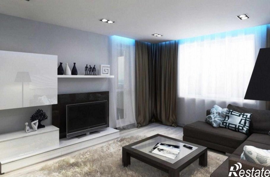 Гостиная в бело серых тонах