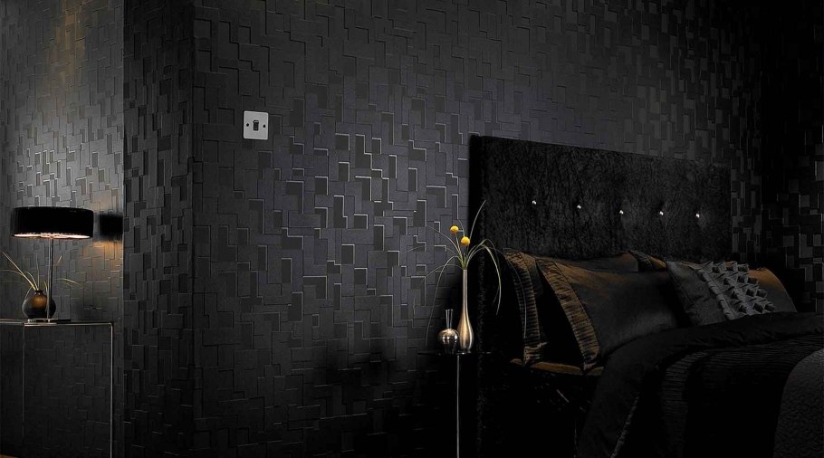 Черные обои в спальне