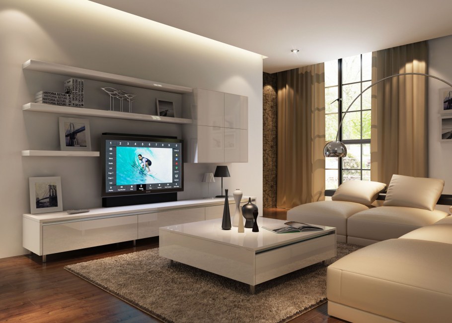 Гостиная полки вокруг телевизора