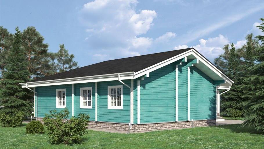 Одноэтажный дом с зеленой крышей