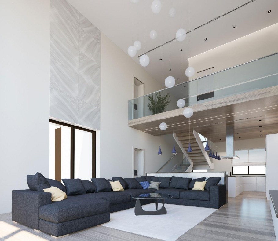 Современная гостиная со вторым светом