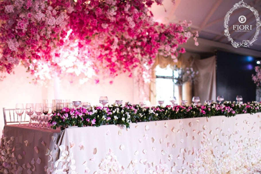 Украшение зала на свадьбу цветами свисающими