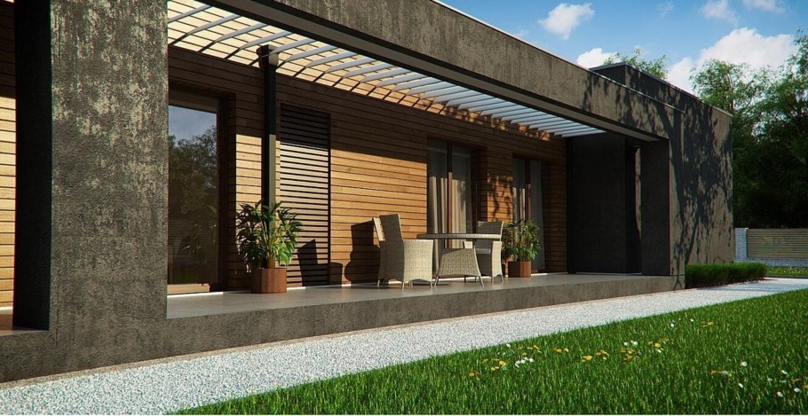 Фасады одноэтажных домов с плоской крышей