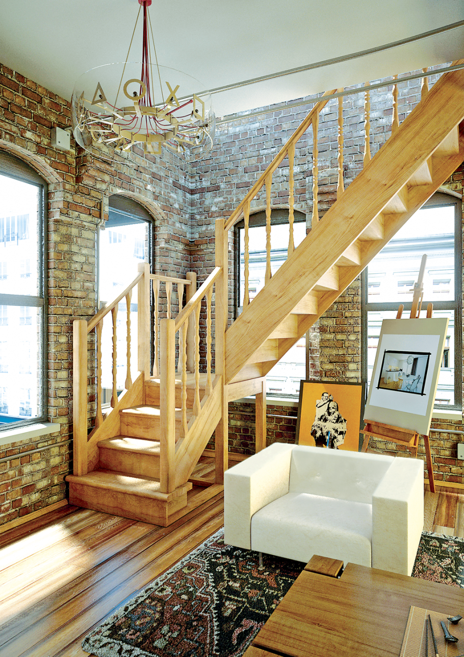 Деревянная межэтажная лестница лес-08 (поворот 90°)