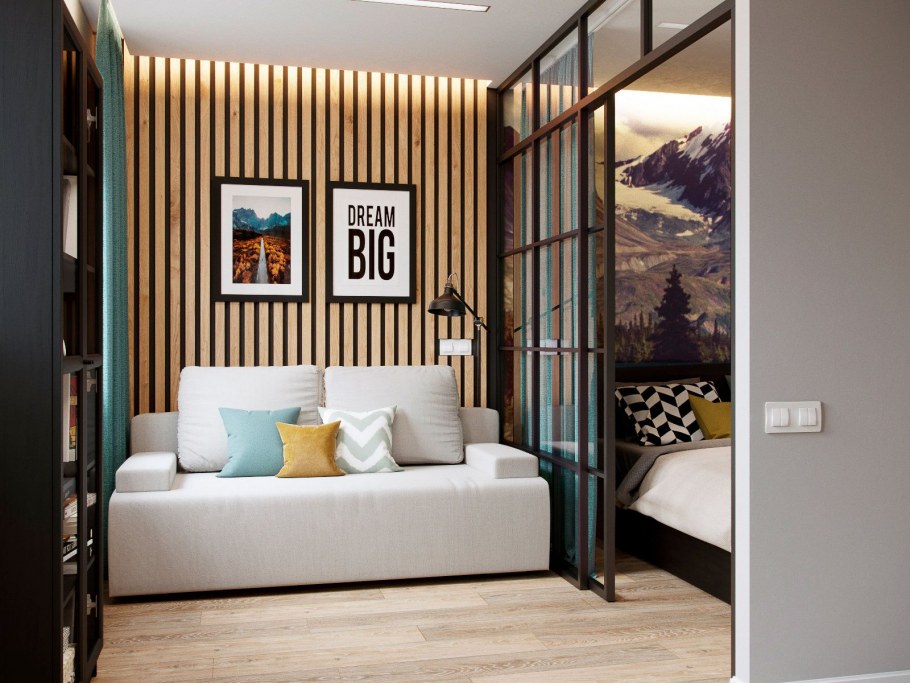 Кровать с перегородкой для зонирования