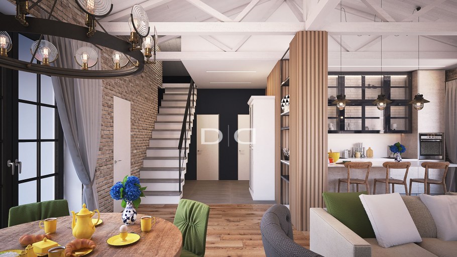 Интерьер коттеджа в стиле лофт