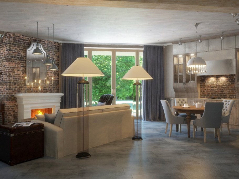 Интерьер лофт в загородном доме