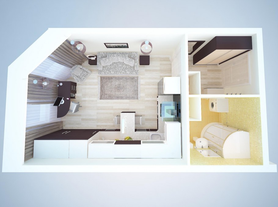 Планировка узкой студии 30 кв.м