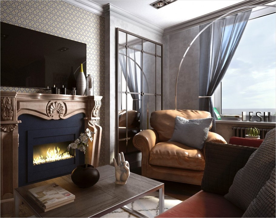 Гостиная лофт с элементами классики