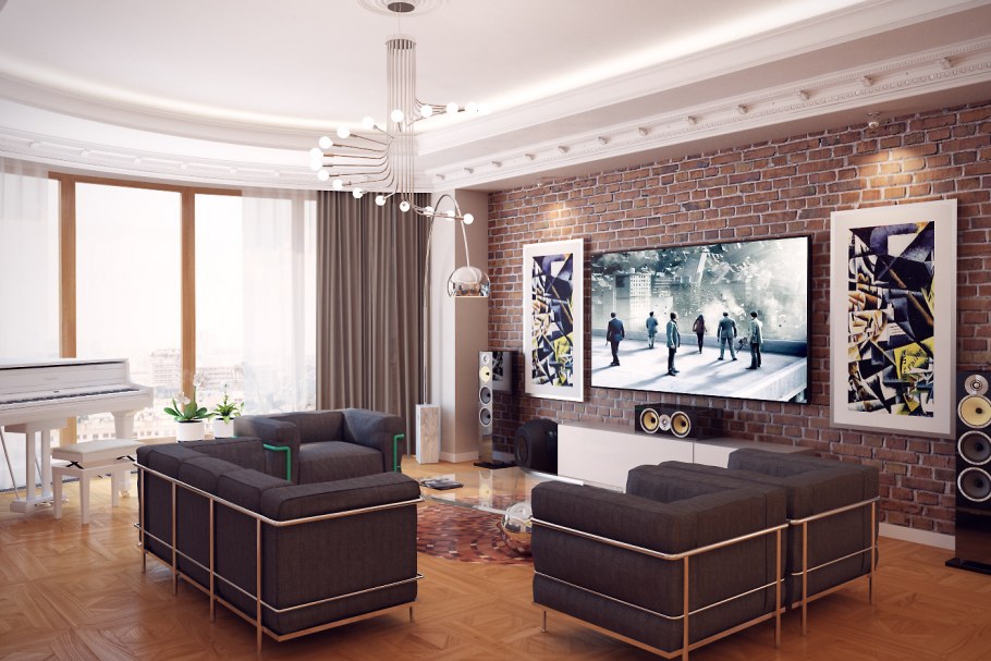 Гостиная в стиле лофт с классикой