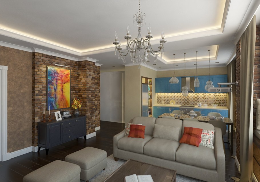 Гостиная классика с элементами лофта