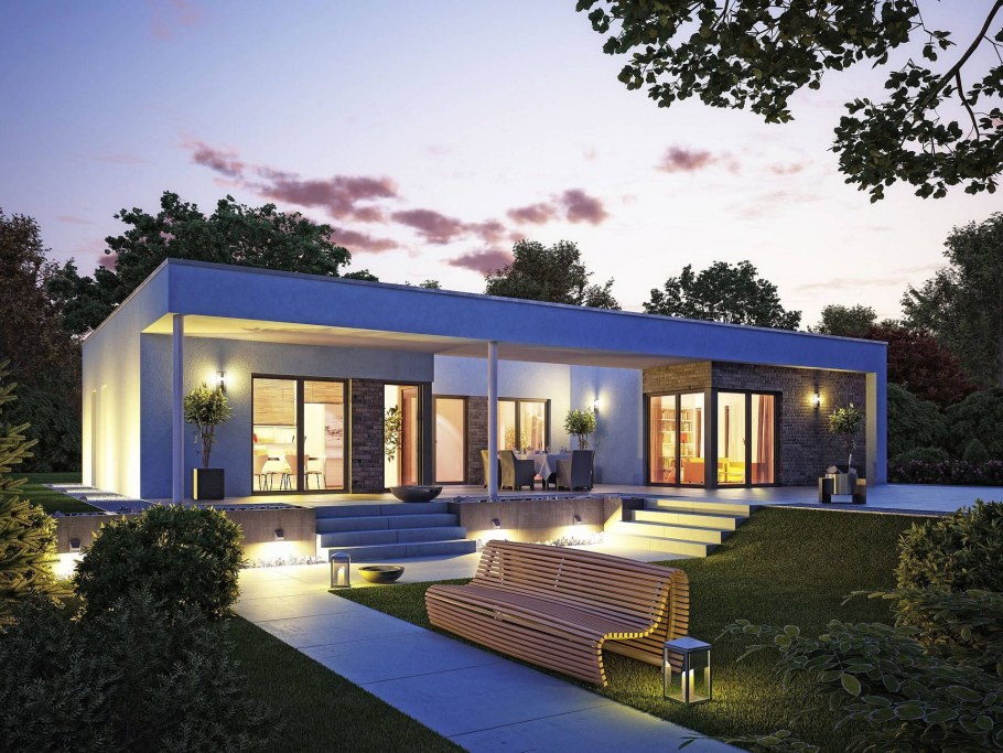 Дом бунгало с плоской крышей