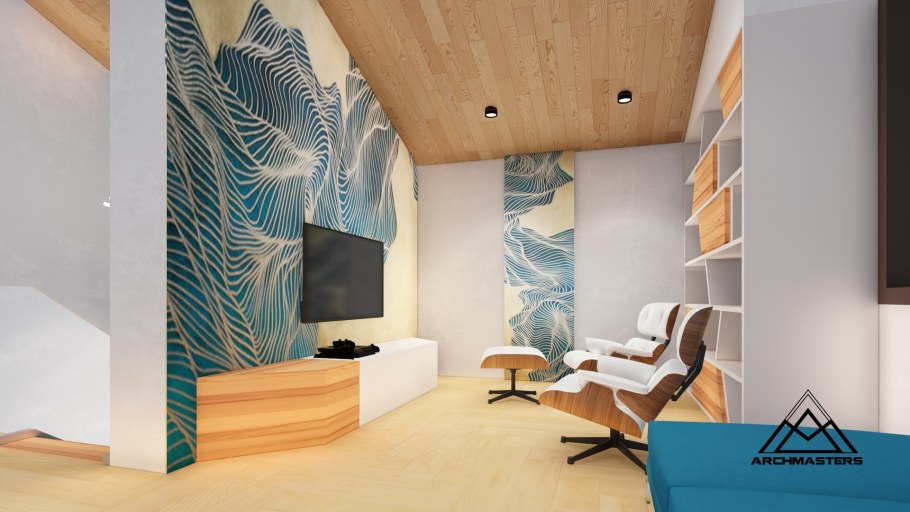 Спальня на мансарде в светлых тонах