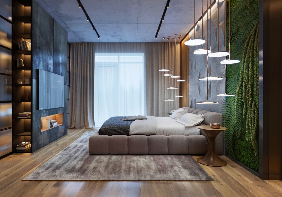 Потолок бетонный в интерьере лофт