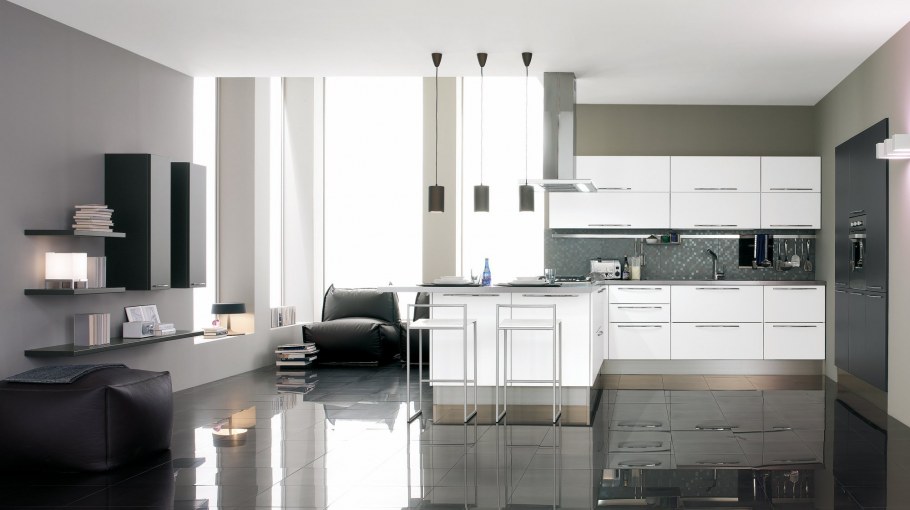 Белые стены в интерьере кухни