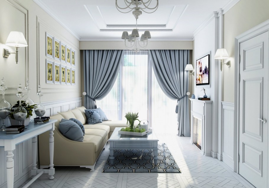 Гостиная 20 кв м в стиле Неоклассика