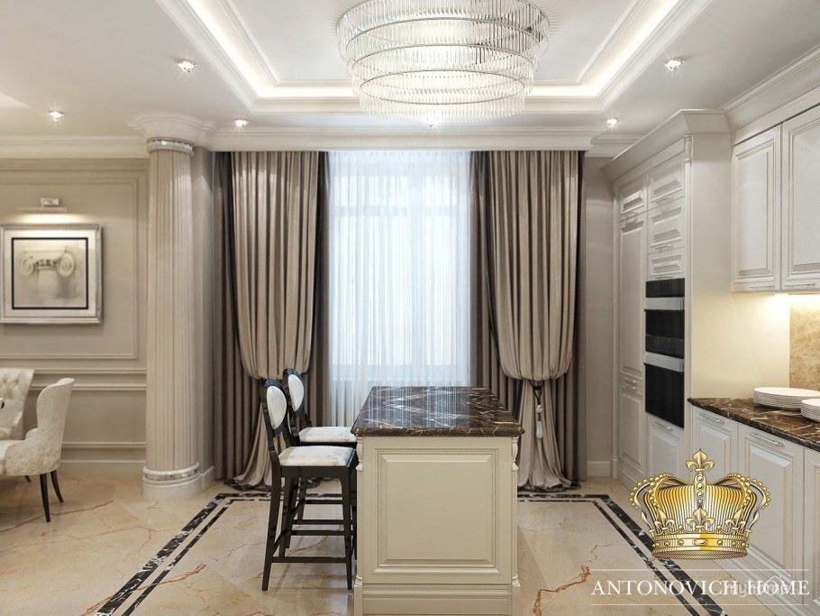 Шторы в кухню гостиную современная классика