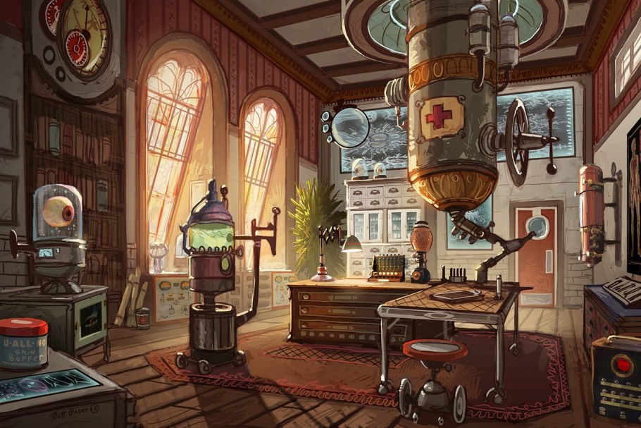 Концепт арт Steampunk лаборатория