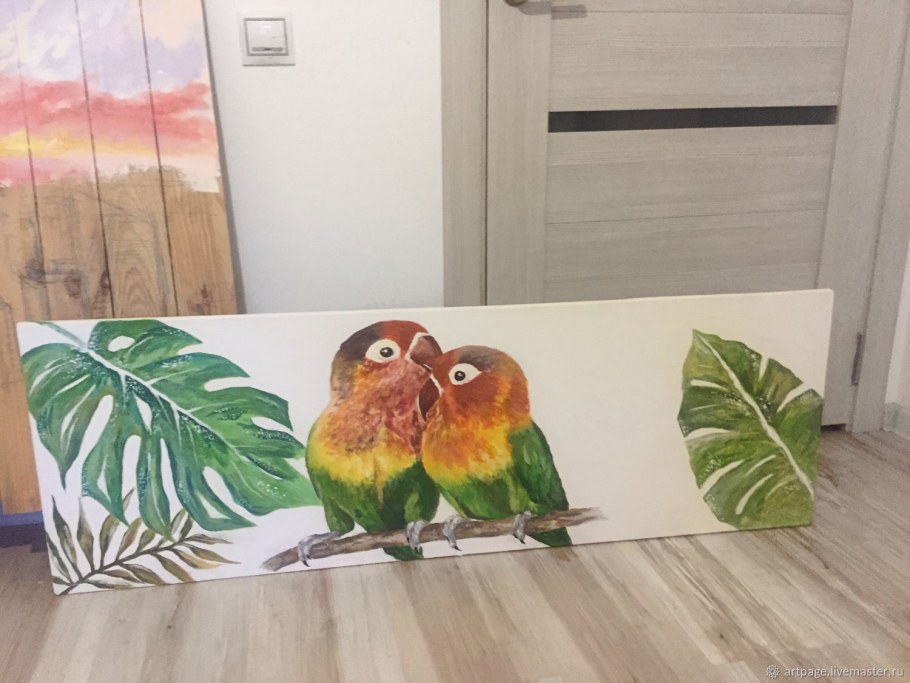 Картины с попугаями в интерьере