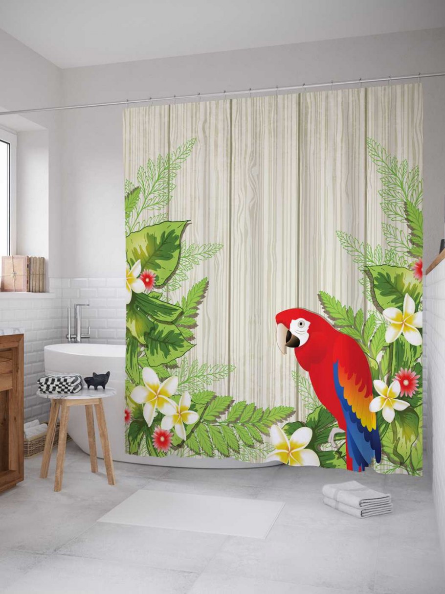 Штора для ванной "попугаи"