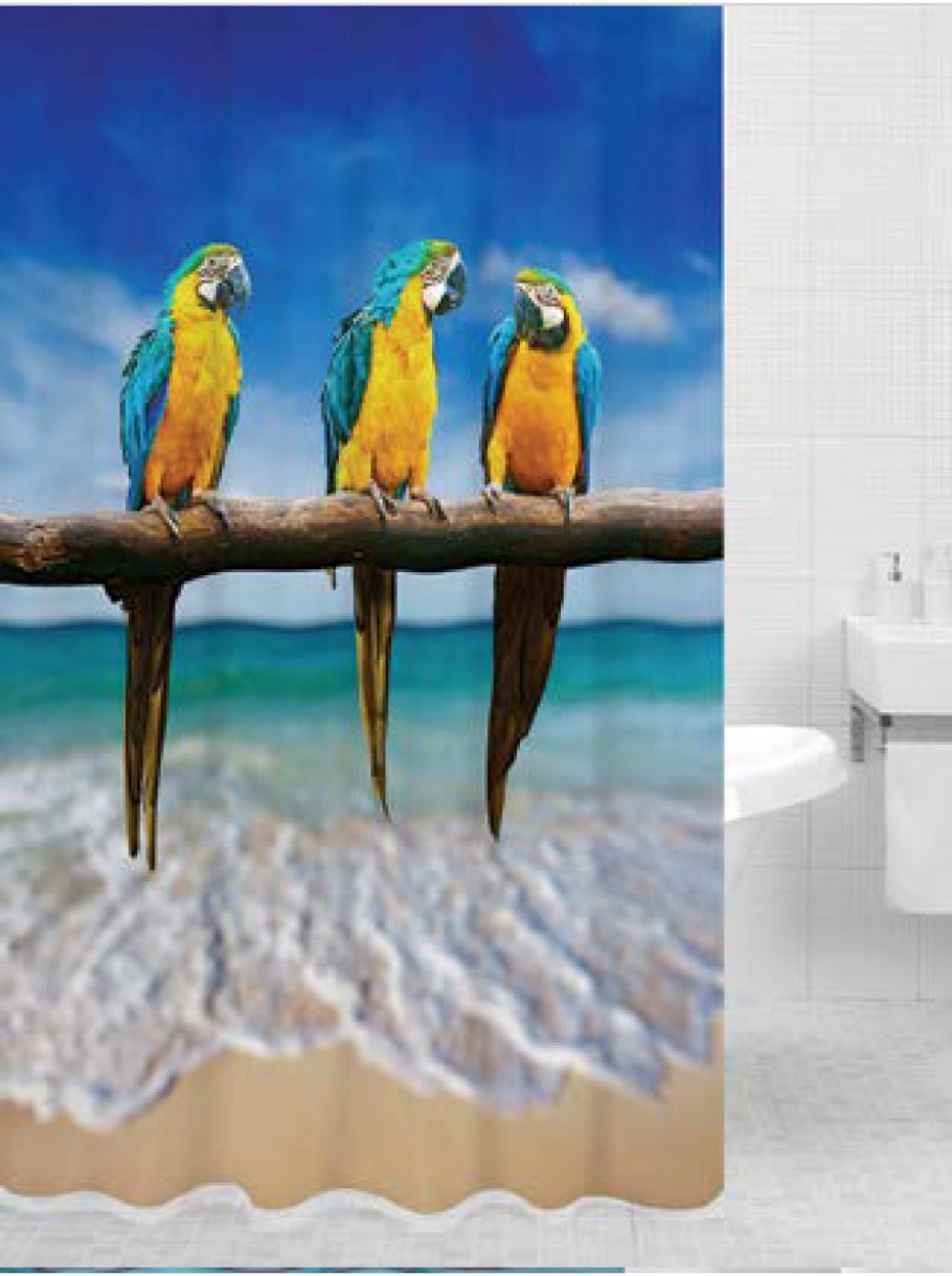 Шторка для ванной с попугаями