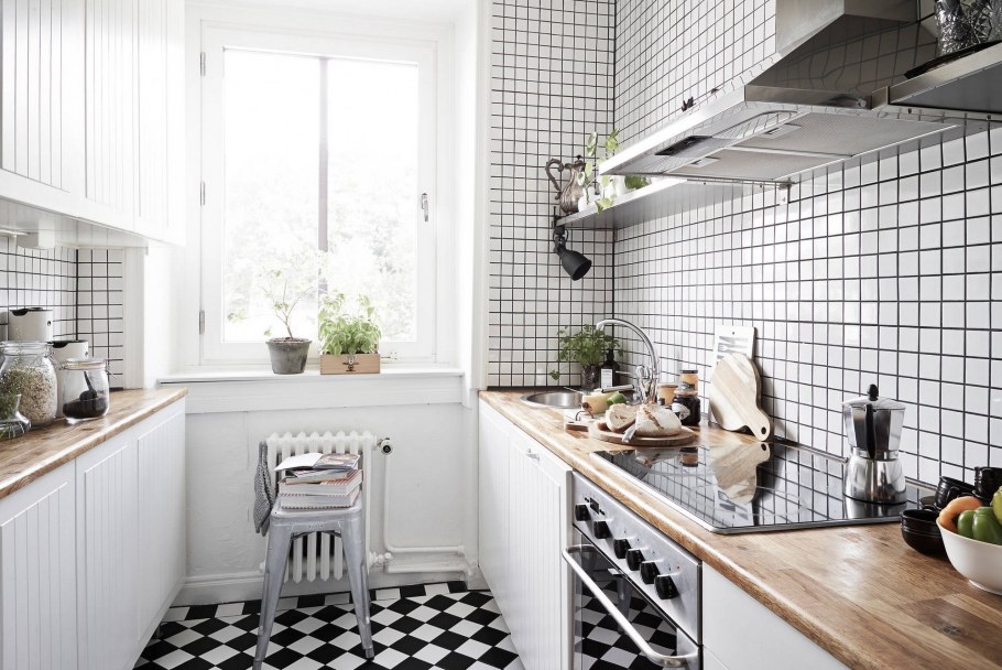 Узкая кухня в скандинавском стиле