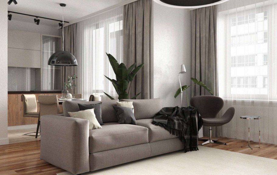 Кухня гостиная в серых тонах