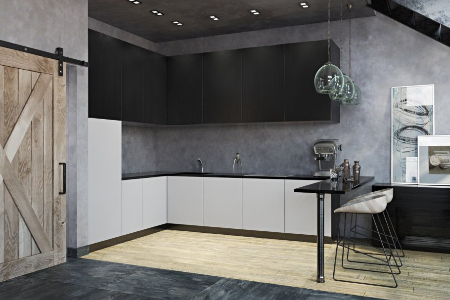 Кухня лофт светло серый