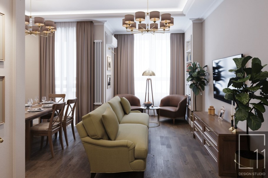 Дизайн двухкомнатной квартиры 70 кв.м в классическом стиле