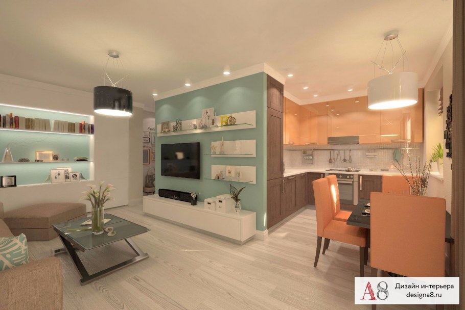 Дизайнерский проект в двухкомнатной квартиры 62 метра у моря