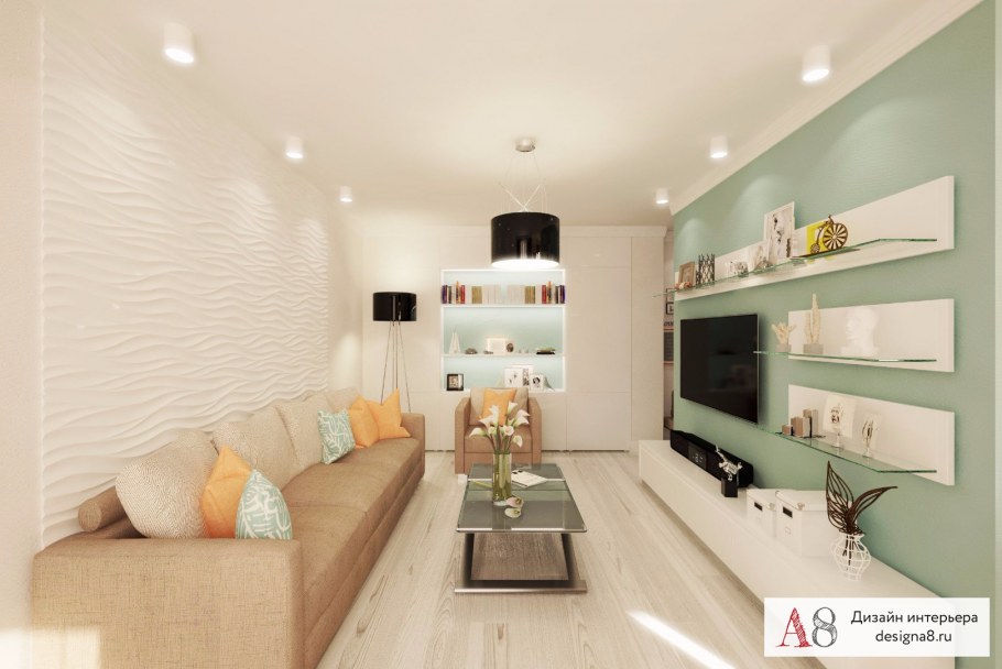 Дизайн проект двухкомнатной квартиры яркий