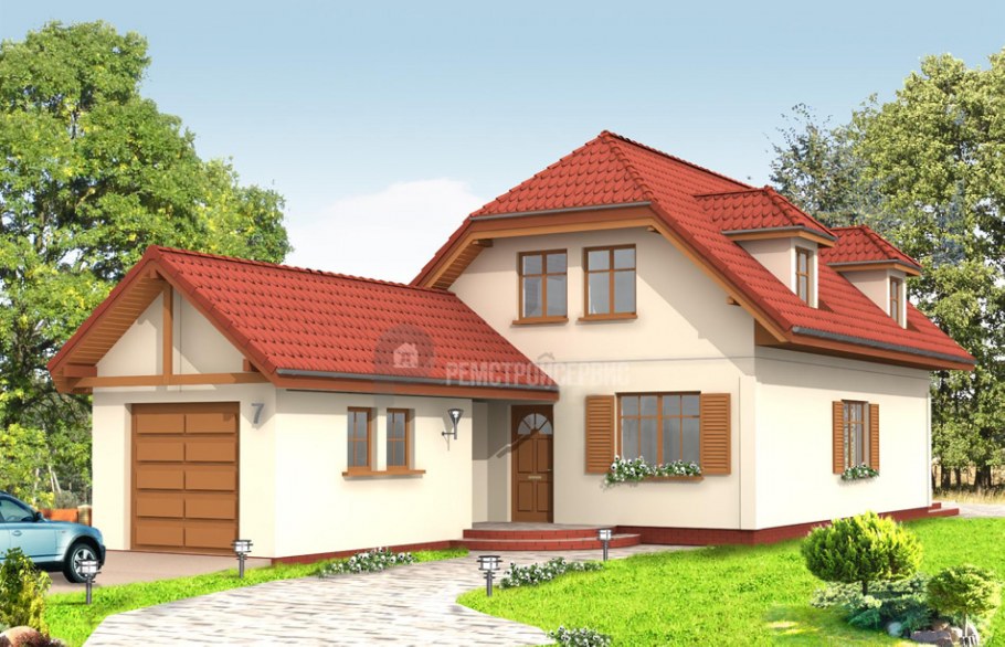 Двухэтажный дом с пристроенным гаражом