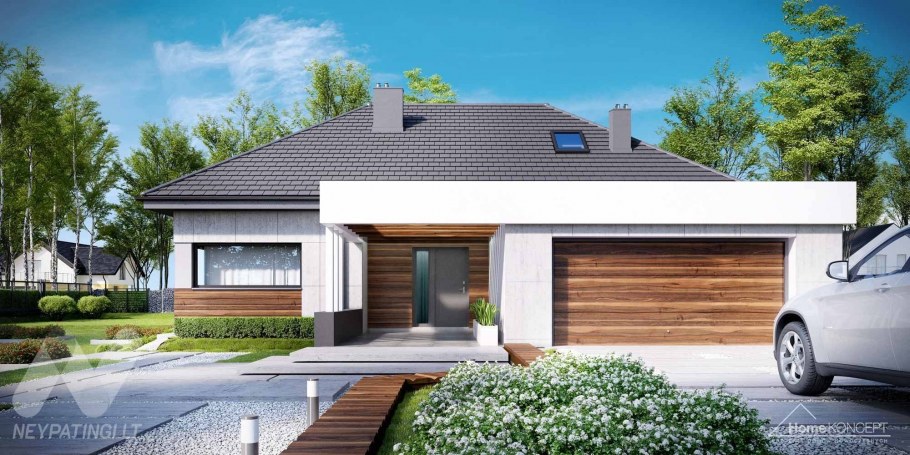 Современный одноэтажный дом с гаражом