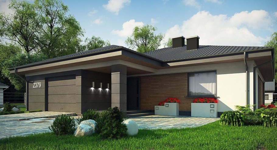 Дом z500 с вальмовой крышей и гаражом