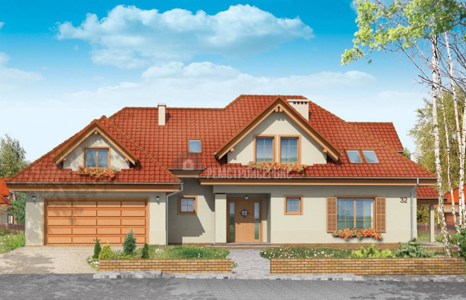 Дом с мансардной крышей и гаражом