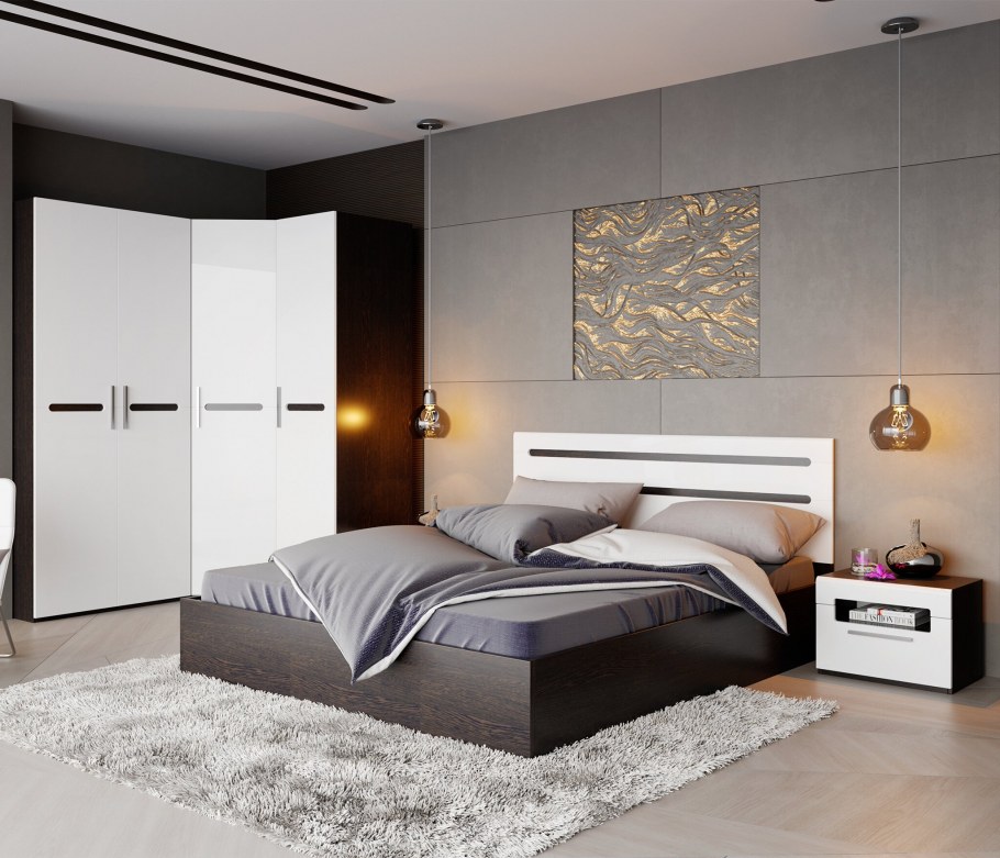 Спальня Фьюжн белый глянец венге линум