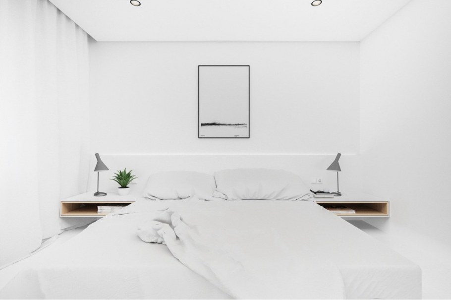 Белый интерьер спальни в стиле Минимализм