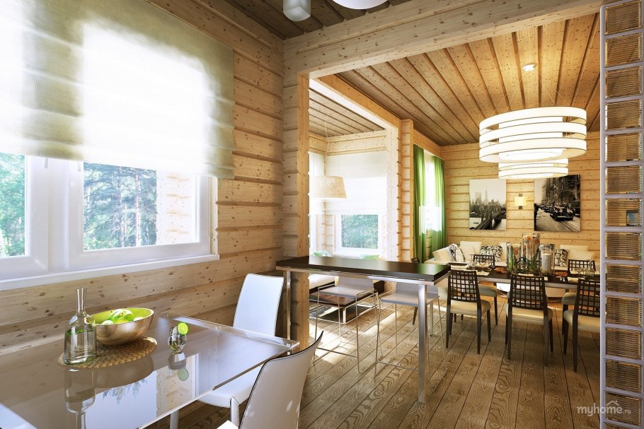 Интерьер кухни в доме из клееного бруса