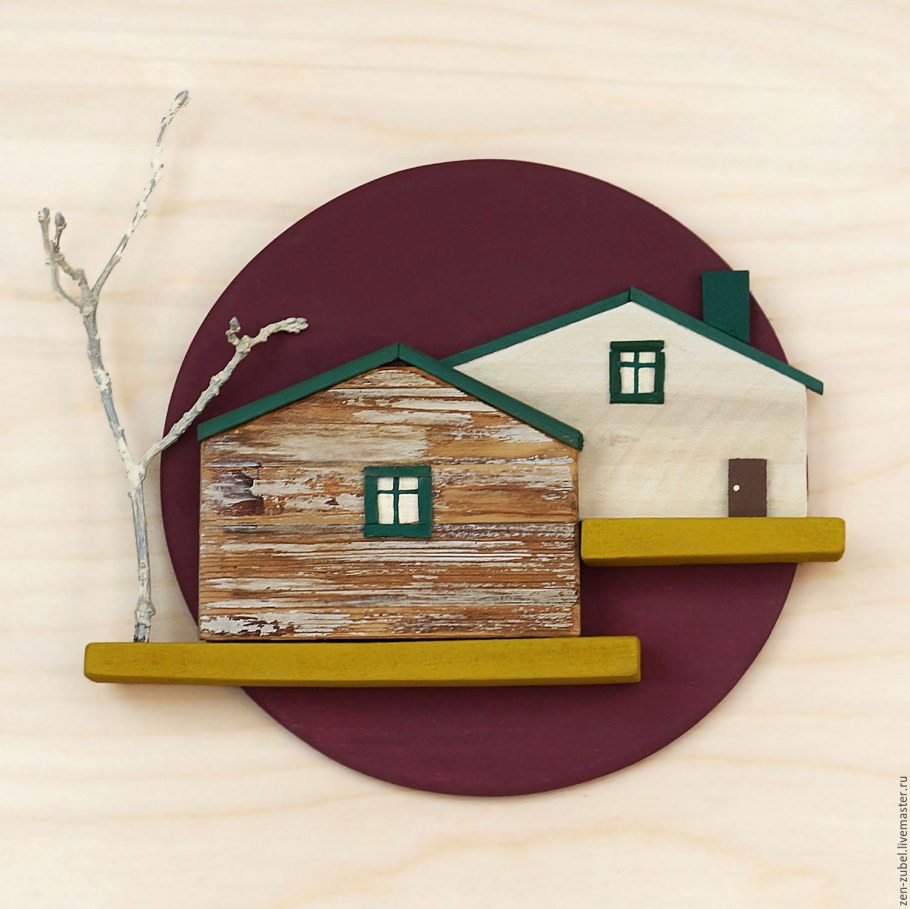 Деревянные домики панно