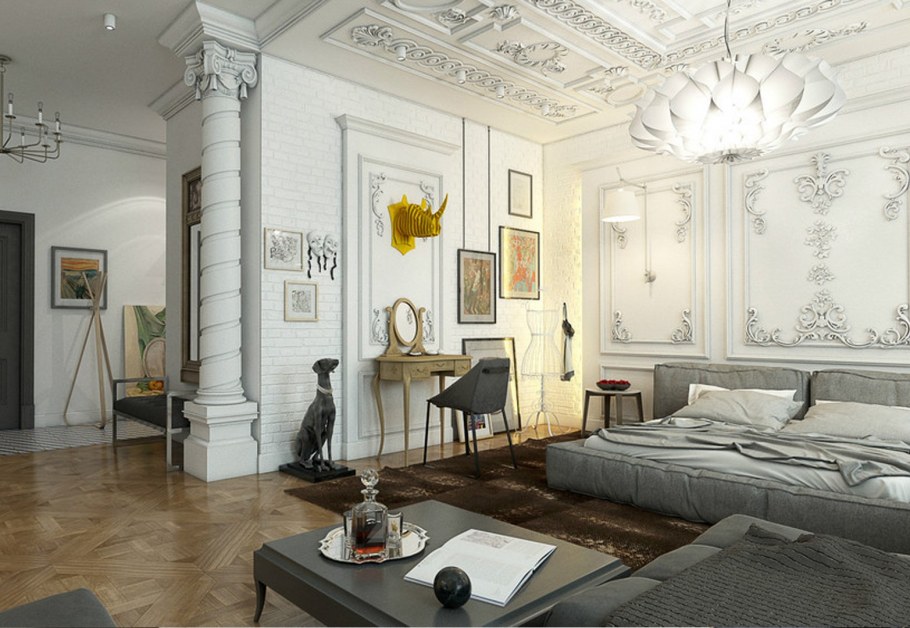 Кирпич и лепнина в интерьере