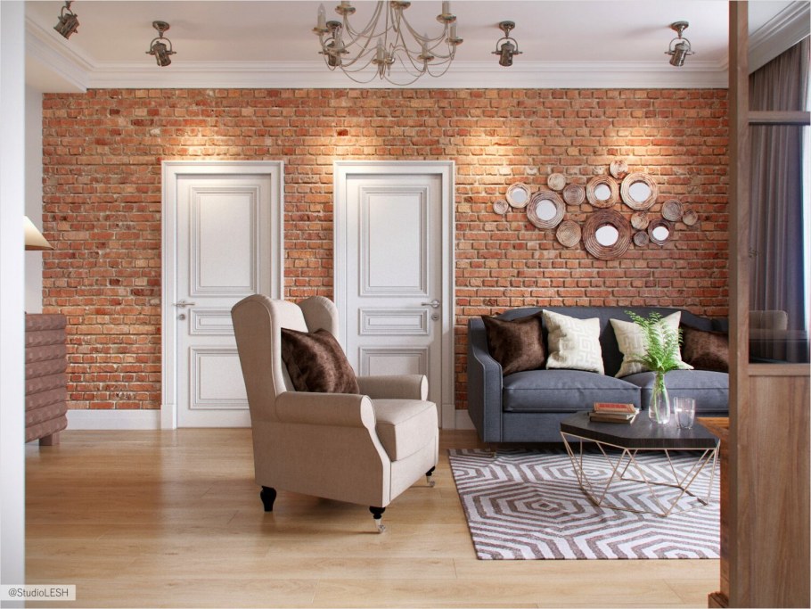Серо белый кирпич в интерьере