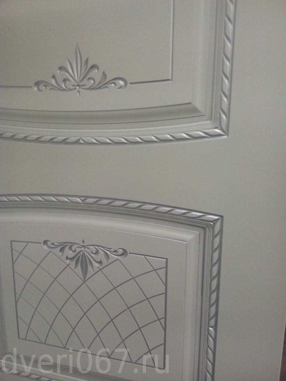 Двери Александрия 2 белая патина серебро