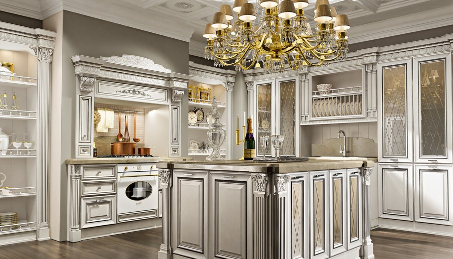 Кухня с патиной серебро Неоклассика