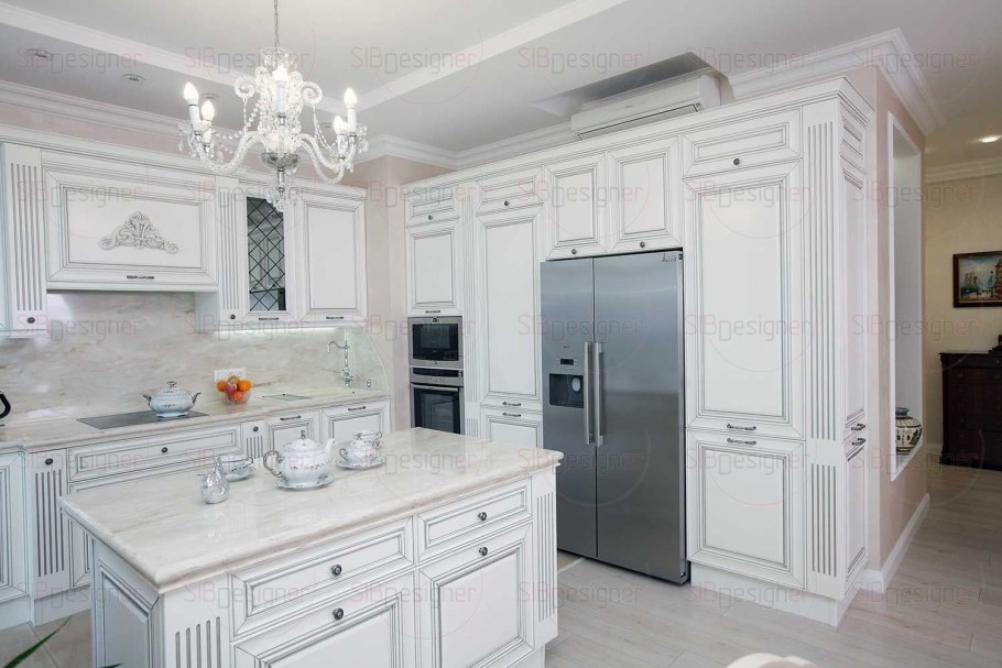 Кухня классика эмаль+патина серебро