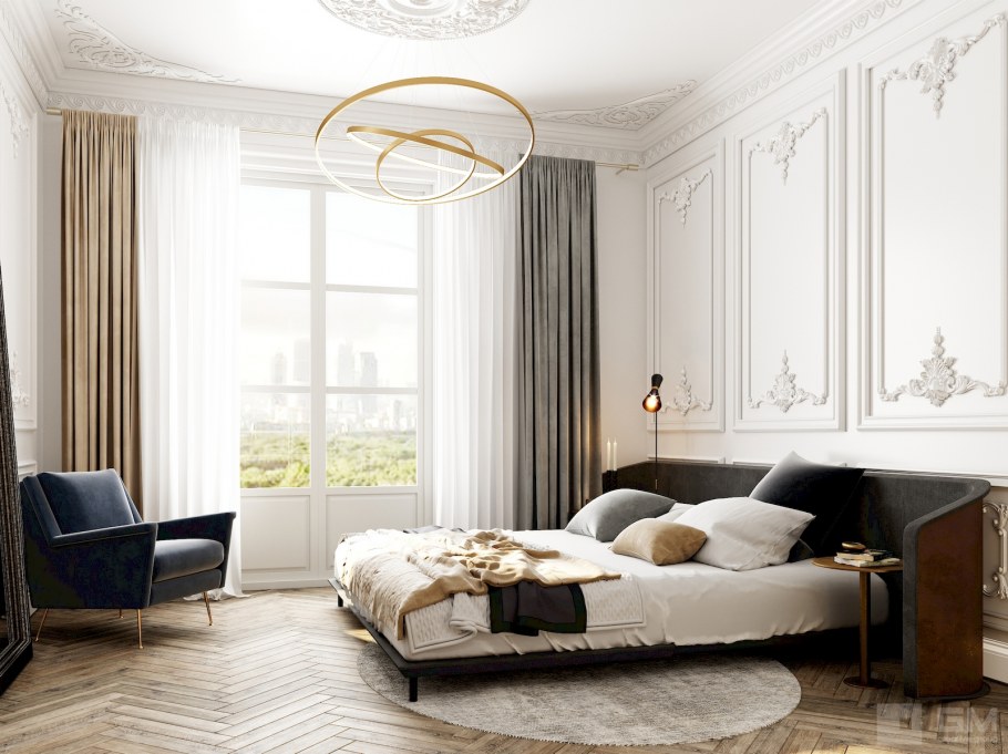 Лепнина в современной спальне