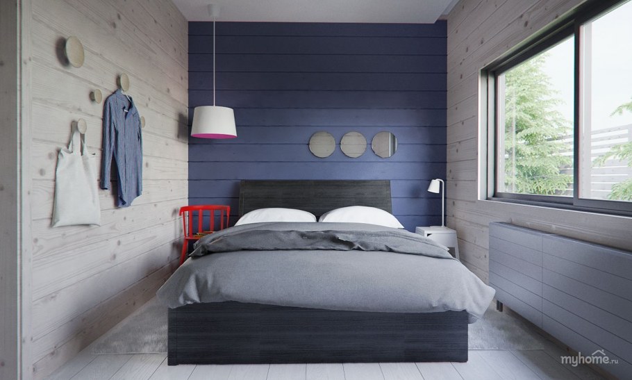 Синяя вагонка в интерьере