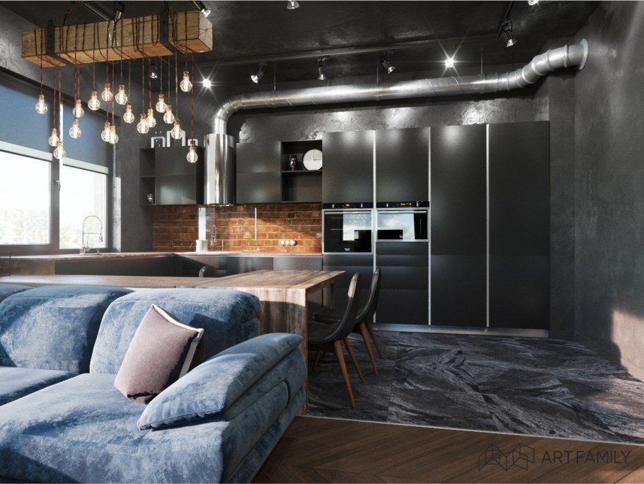 Интерьер в стиле лофт гостиная