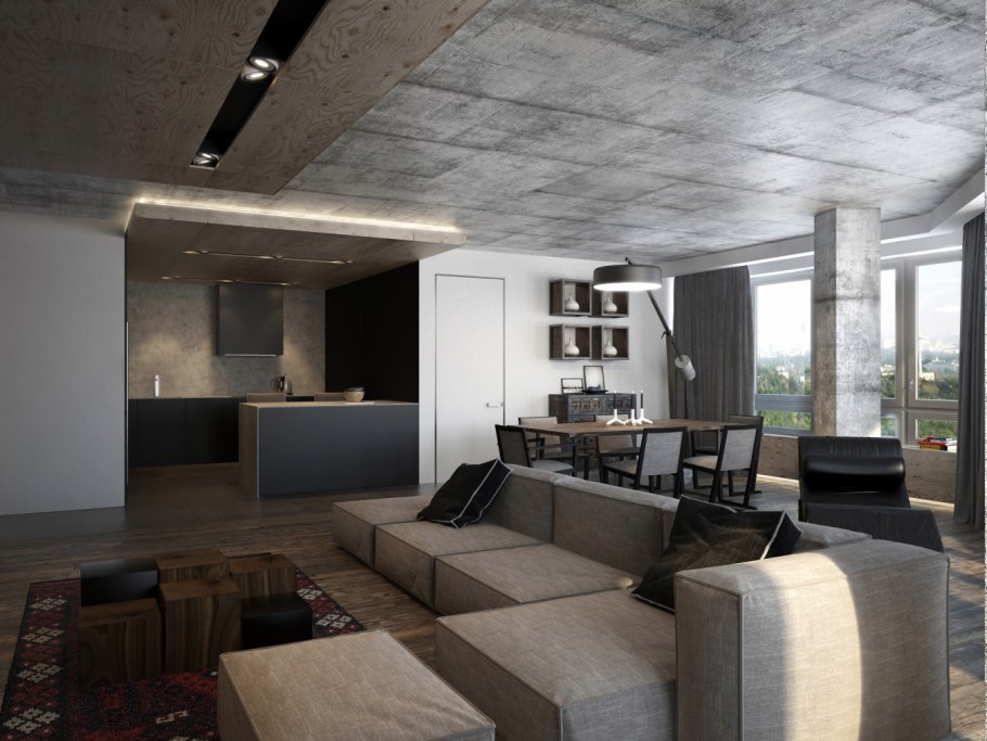 Кухни гостиные в стиле лофт в квартирах