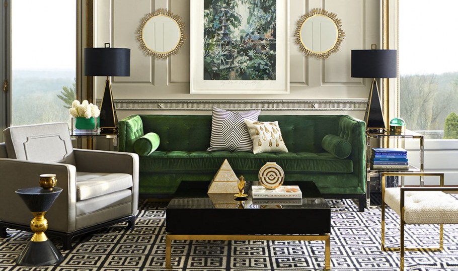 Зеленый диван в стиле арт деко